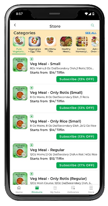 mobile app on how to book tiffins in toronto