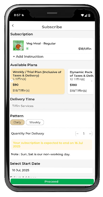 mobile app on how to book tiffins in toronto