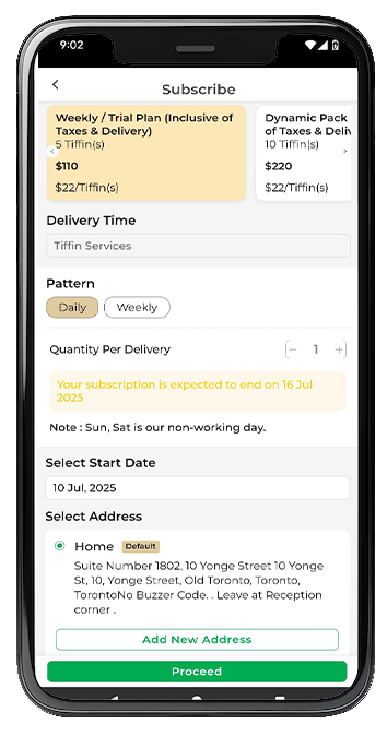 mobile app on how to book tiffins in toronto