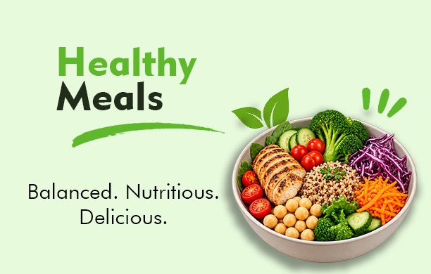 Healthy meal bowl with grilled protein, fresh greens and whole grains